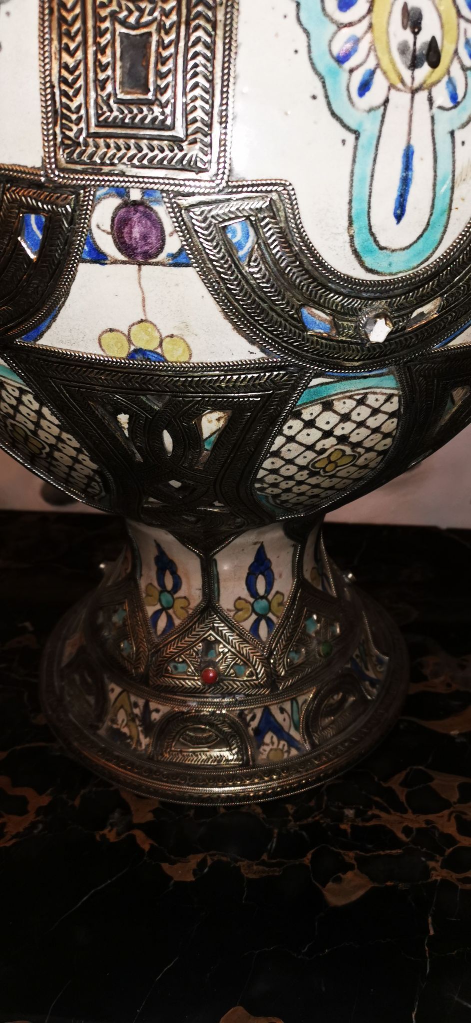 Vase potiche  en ceramique et argent orientaliste Maroc
