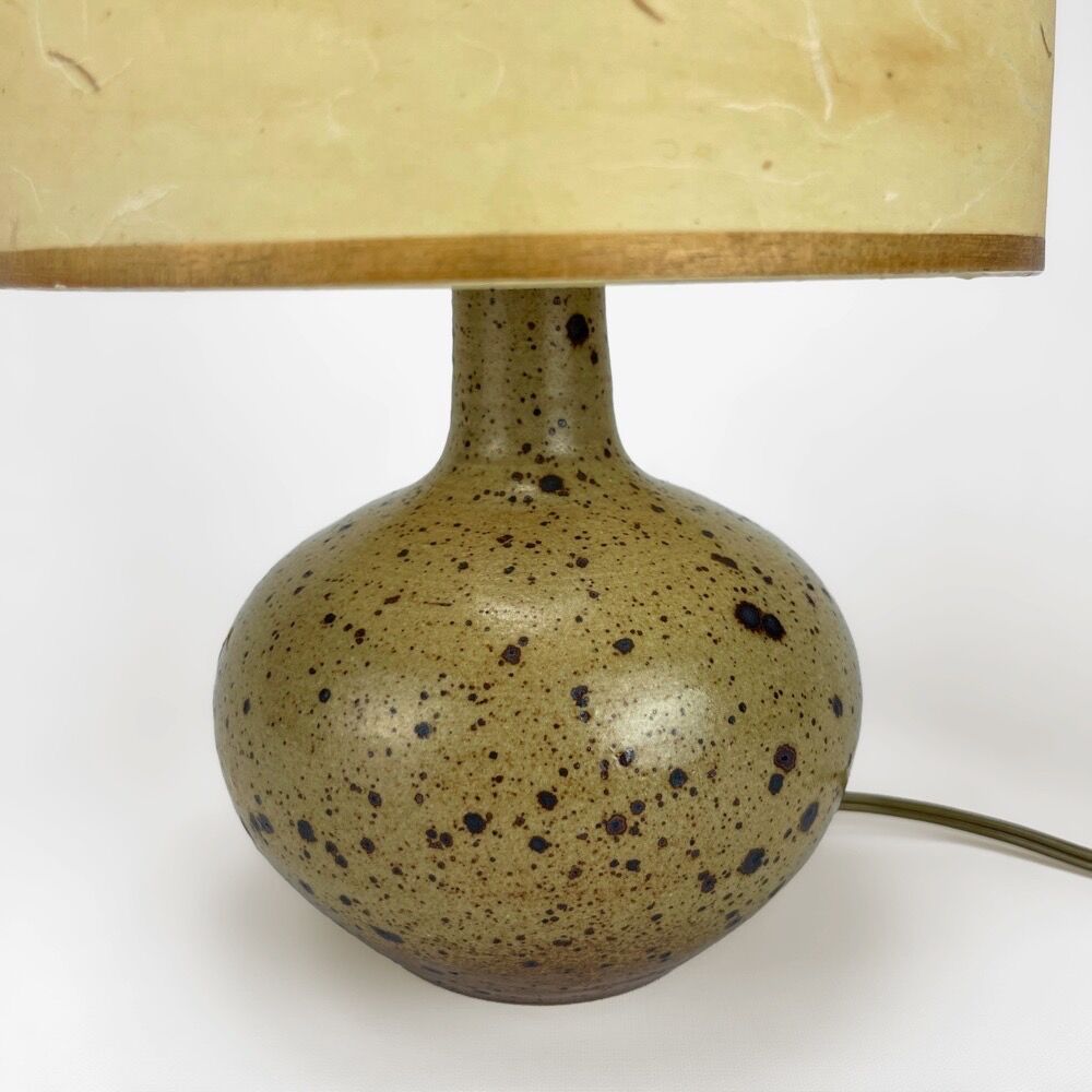 Lampe champêtre en grès pyrité et fleurs séchées années 70