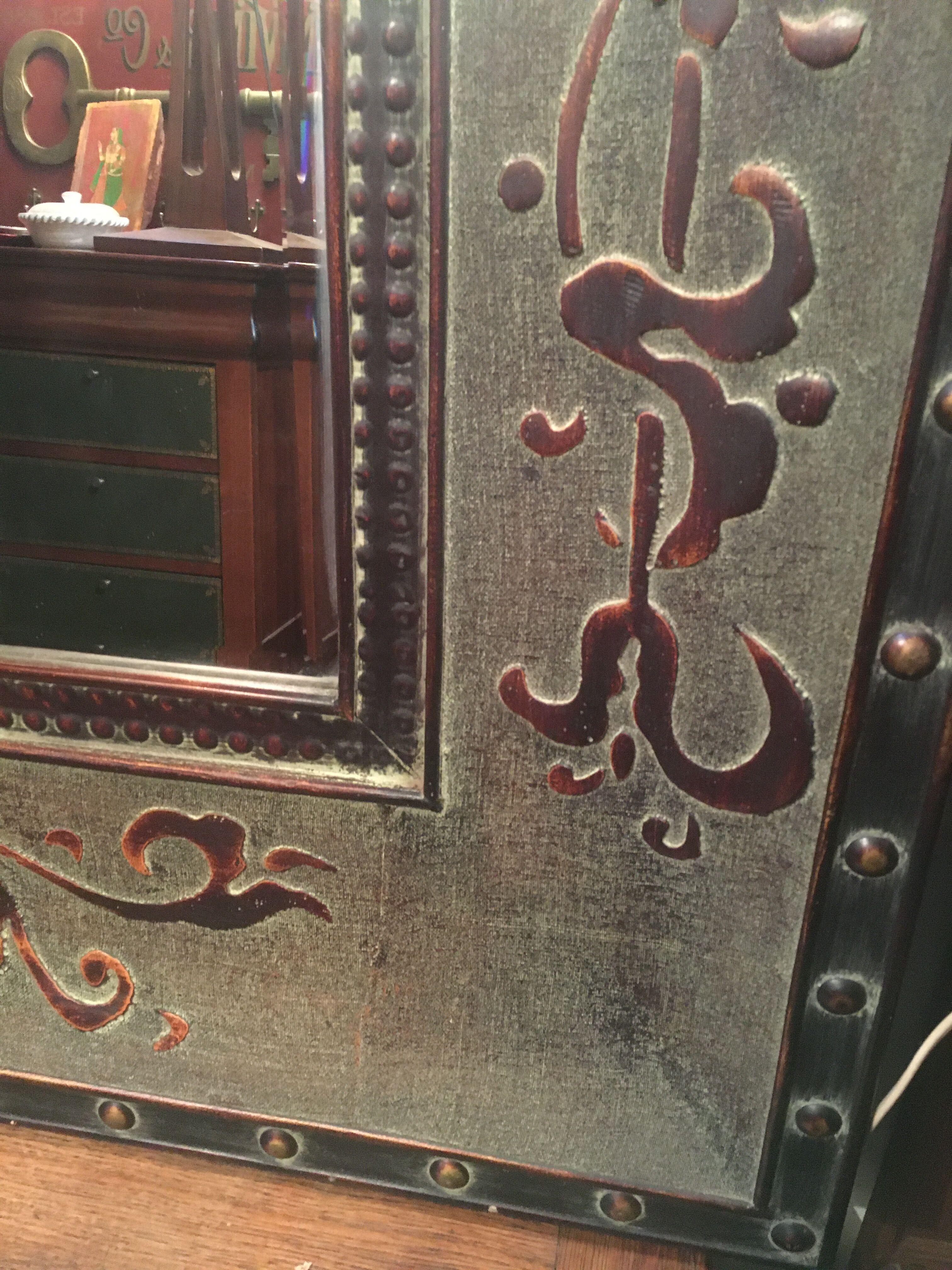 Beveled mirror in wood and resin, imitation wood/metal