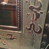 Beveled mirror in wood and resin, imitation wood/metal