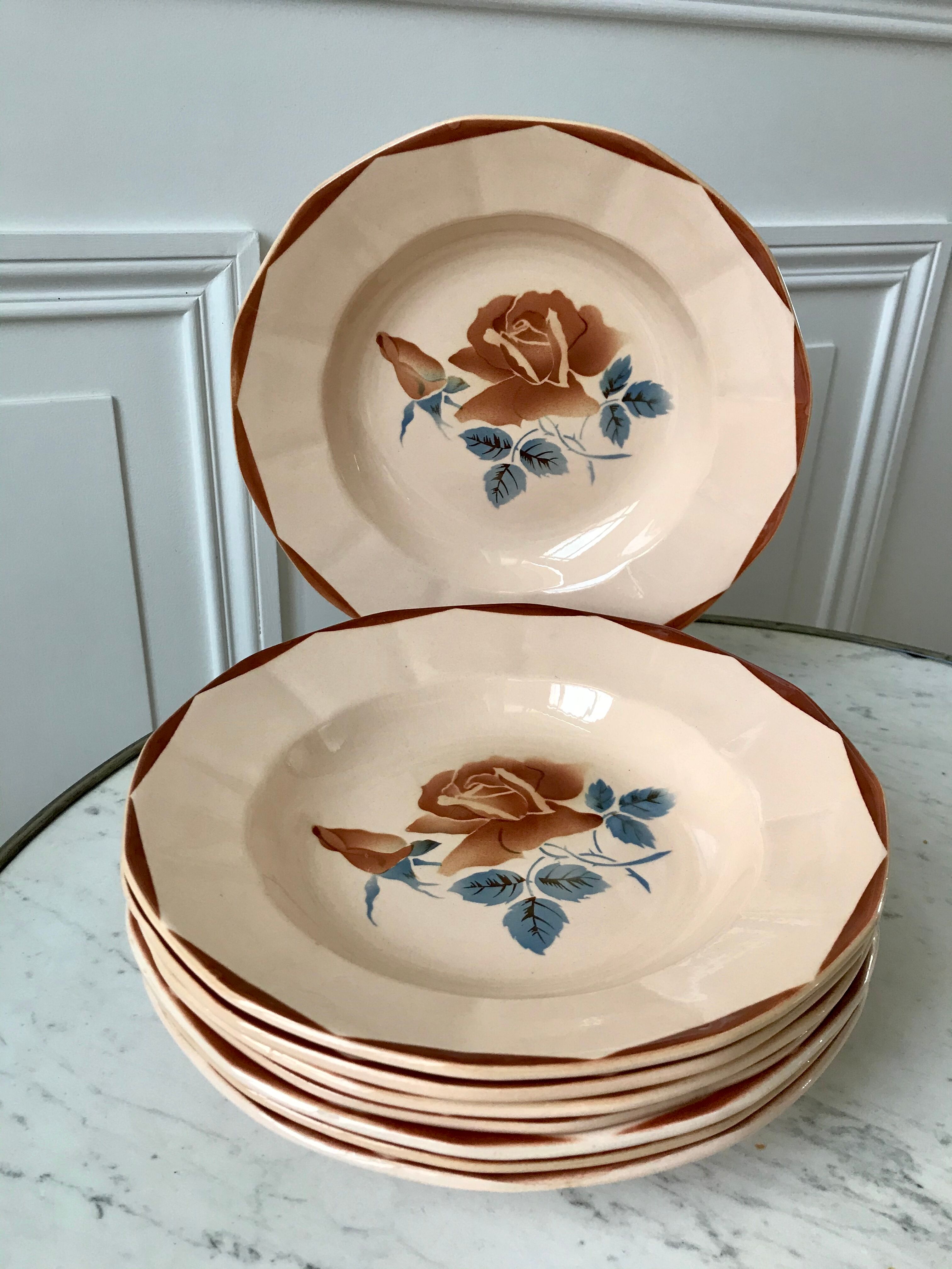 Set of 8 hollow plates Digoin Sarreguemines years 30-40