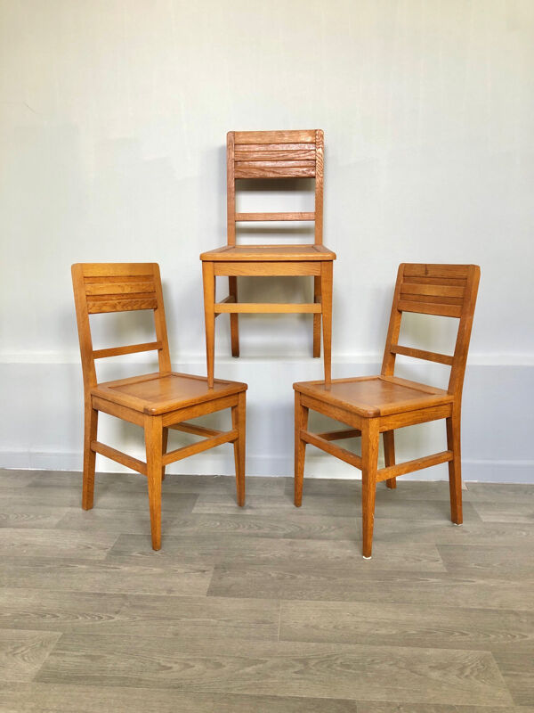 Set de 3 chaises en chêne d'époque reconstruction 50s