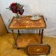 Vintage Italian Inlaid Wood Serving Trolley with Removable Tray Mid-20