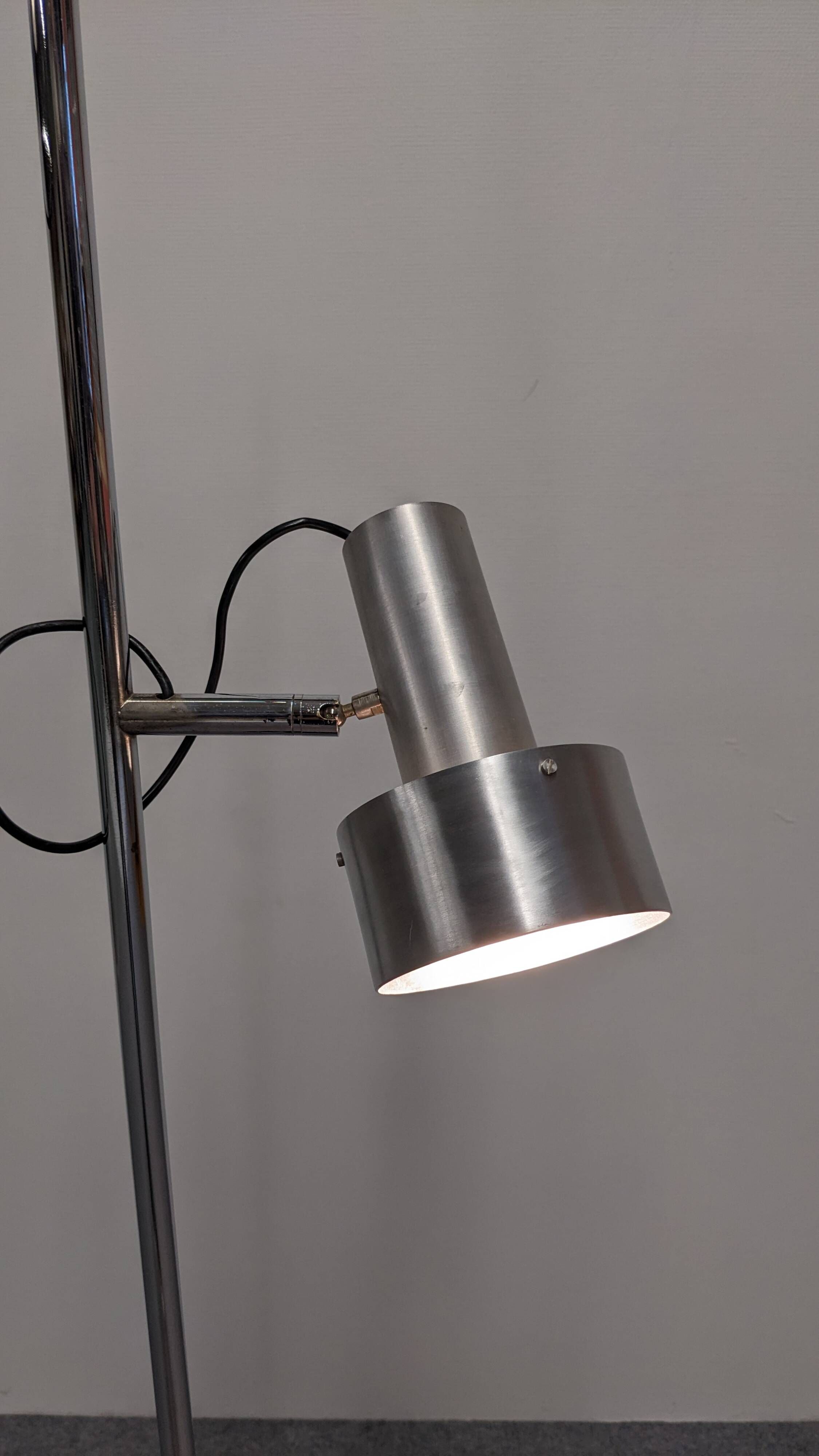 Space age modernist floor lamp with 2 aluminium spots, France circa 1970.