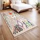 Ecru Azilal rug with colourful Berber symbols.