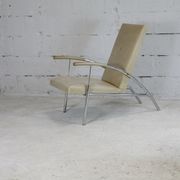 Tubular steel armchair and "cream" leather, France, circa 1970
