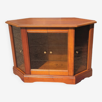 Showcase furniture, signed Ernest Ménard, Cherry, 4 glass shelving doors, Diamond shape