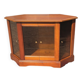 Meuble Vitrine, signé Ernest Ménard, Merisier, 4 portes de rayonnage vitrées, Forme losange