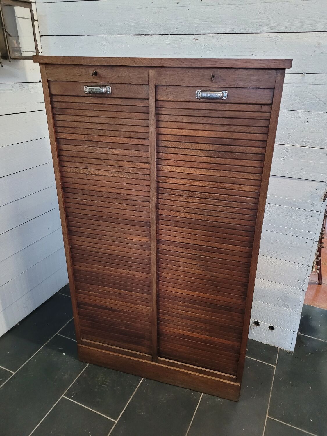 Double oak curtain file cabinet