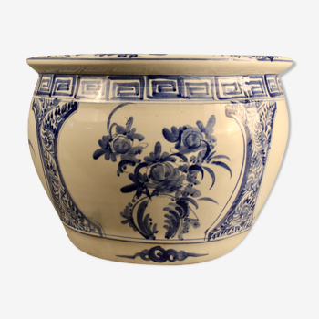 Cache pot en faience bleue