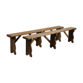 Set of two vintage pine benches, 1940