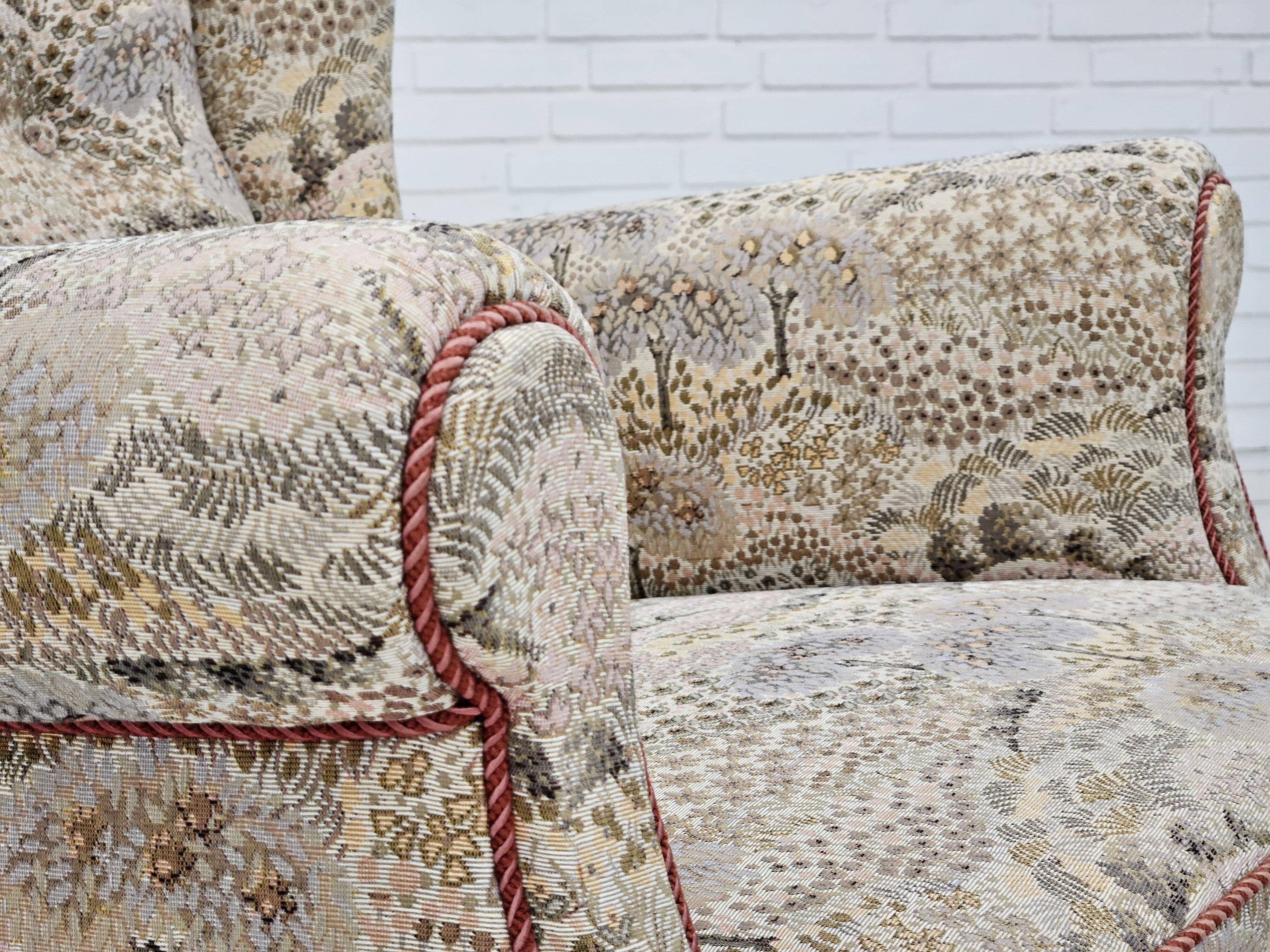 1955-60s, Danish design, high back armchair in floral multicolor fabric, original condition.