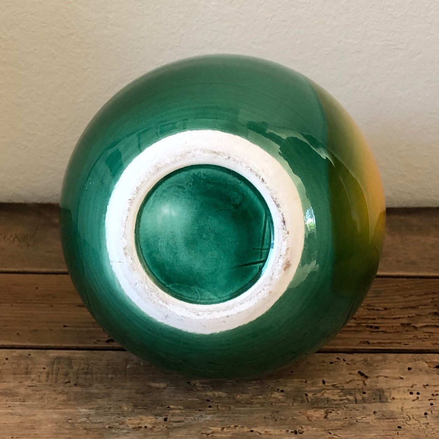 Yellow heart green ceramic vase