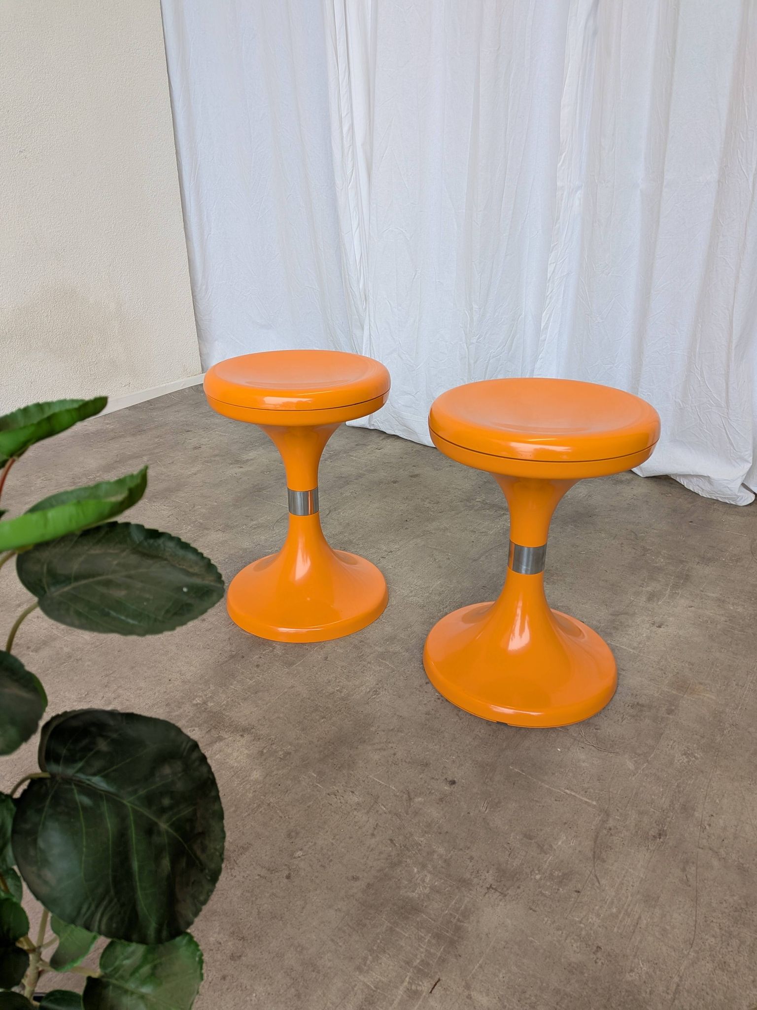 Set of 2 Orange Vintage Mushroom Stool “Jurček” by Meblo, 1960s – Space Age