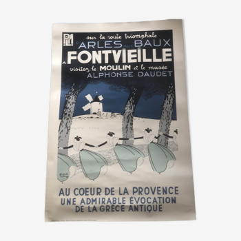 Ancienne affiche PLM Léo Lelée Fontvieille Arles Baux de Provence Alphonse Daudet 93x63 cm publicitaire