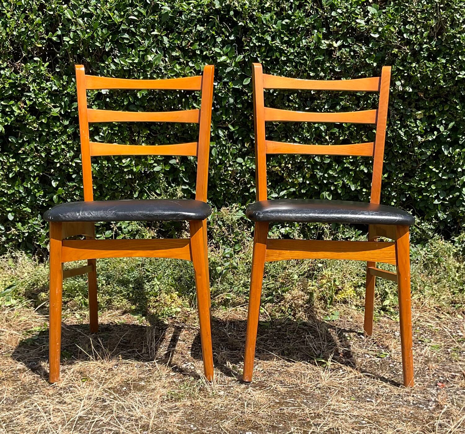 Pair of vintage solid beech chairs from the 60s and 70s