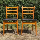 Pair of vintage solid beech chairs from the 60s and 70s