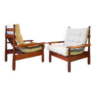 Pair of large Scandinavian teak armchairs 1960