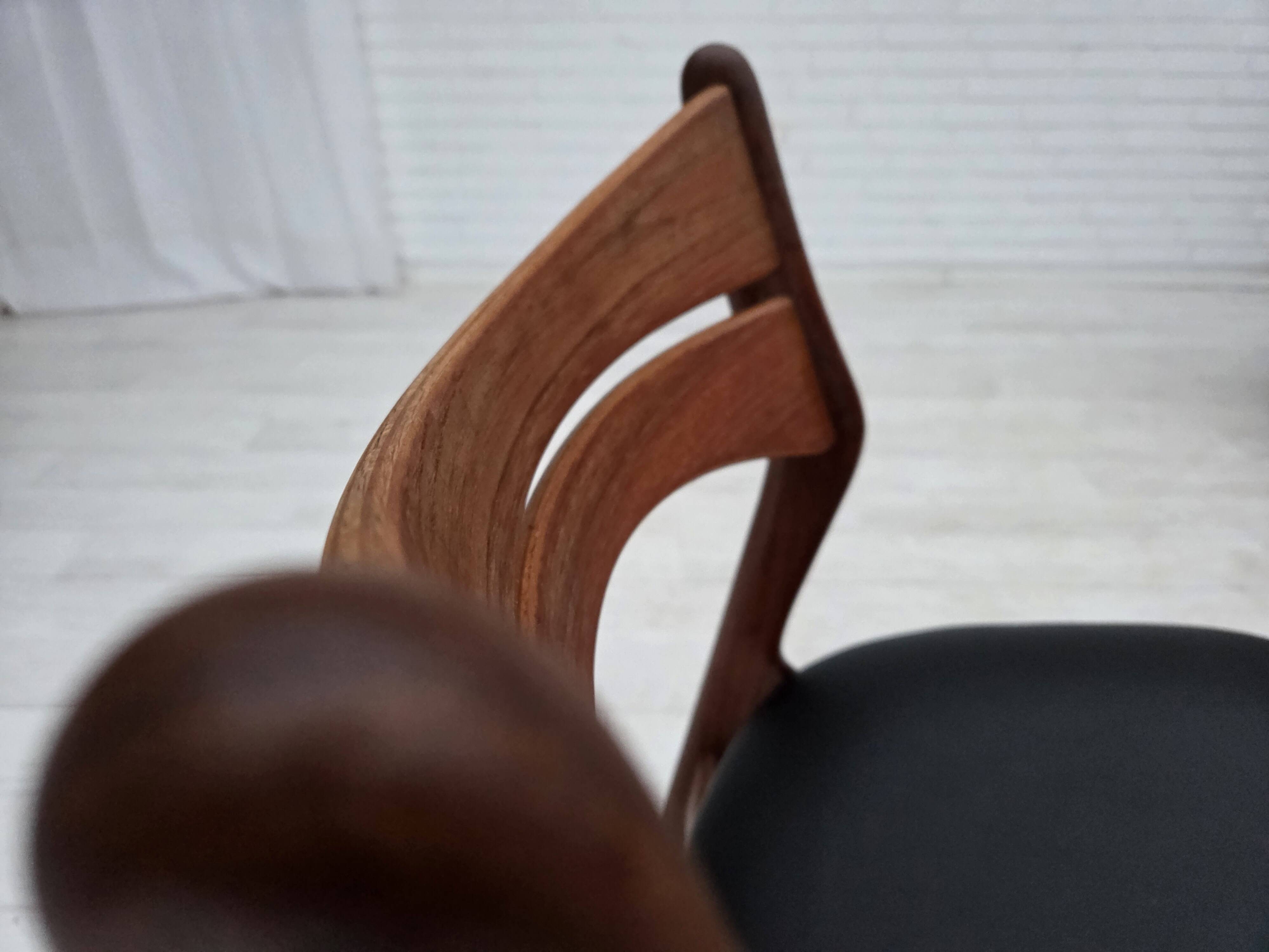 1960s, set of 4 reupholstered Danish dining chairs, design by Erik Buck.