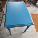 Old wooden table redesigned blue duck