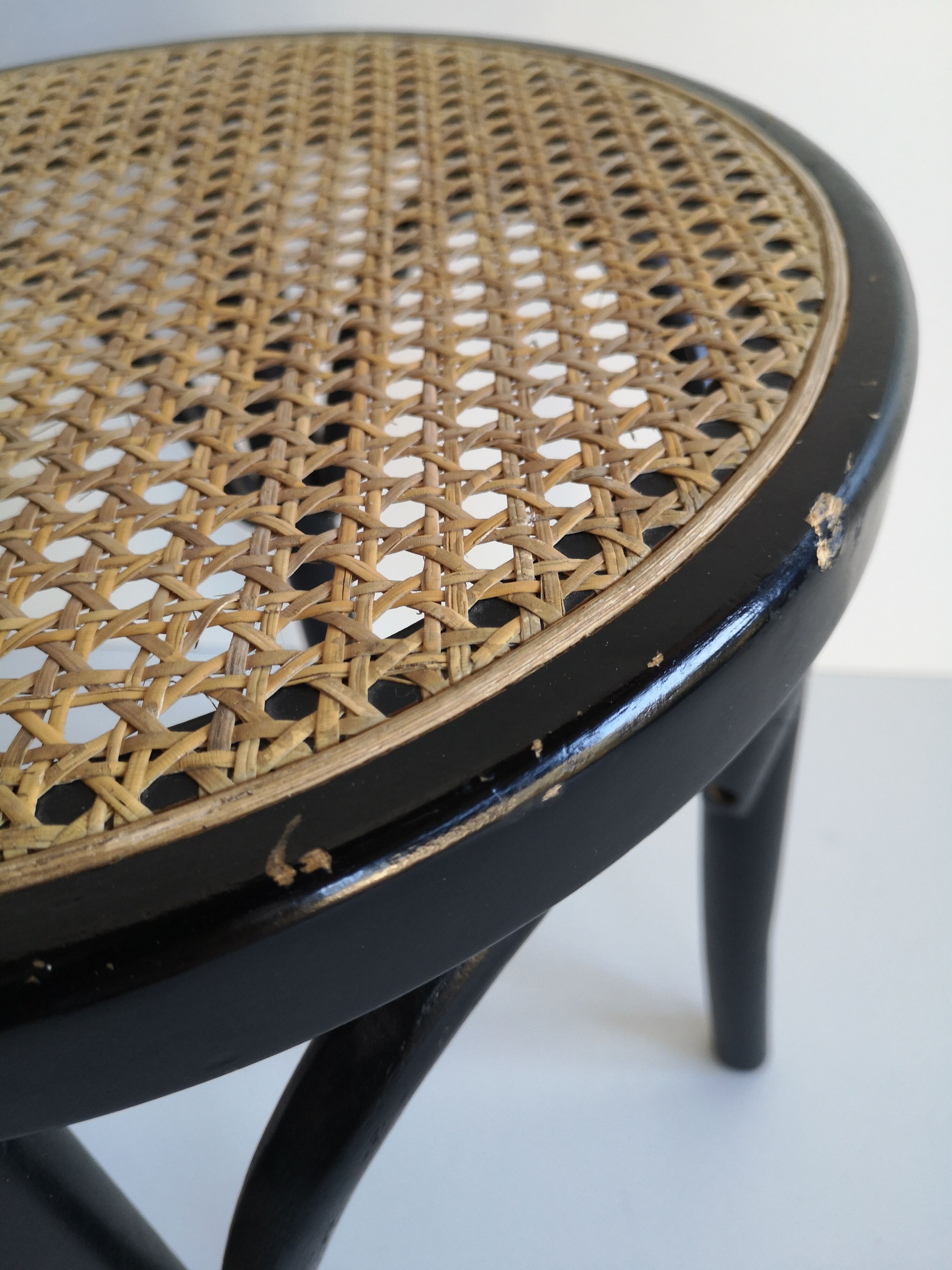 pair of cannage stool and 1940s curved wood