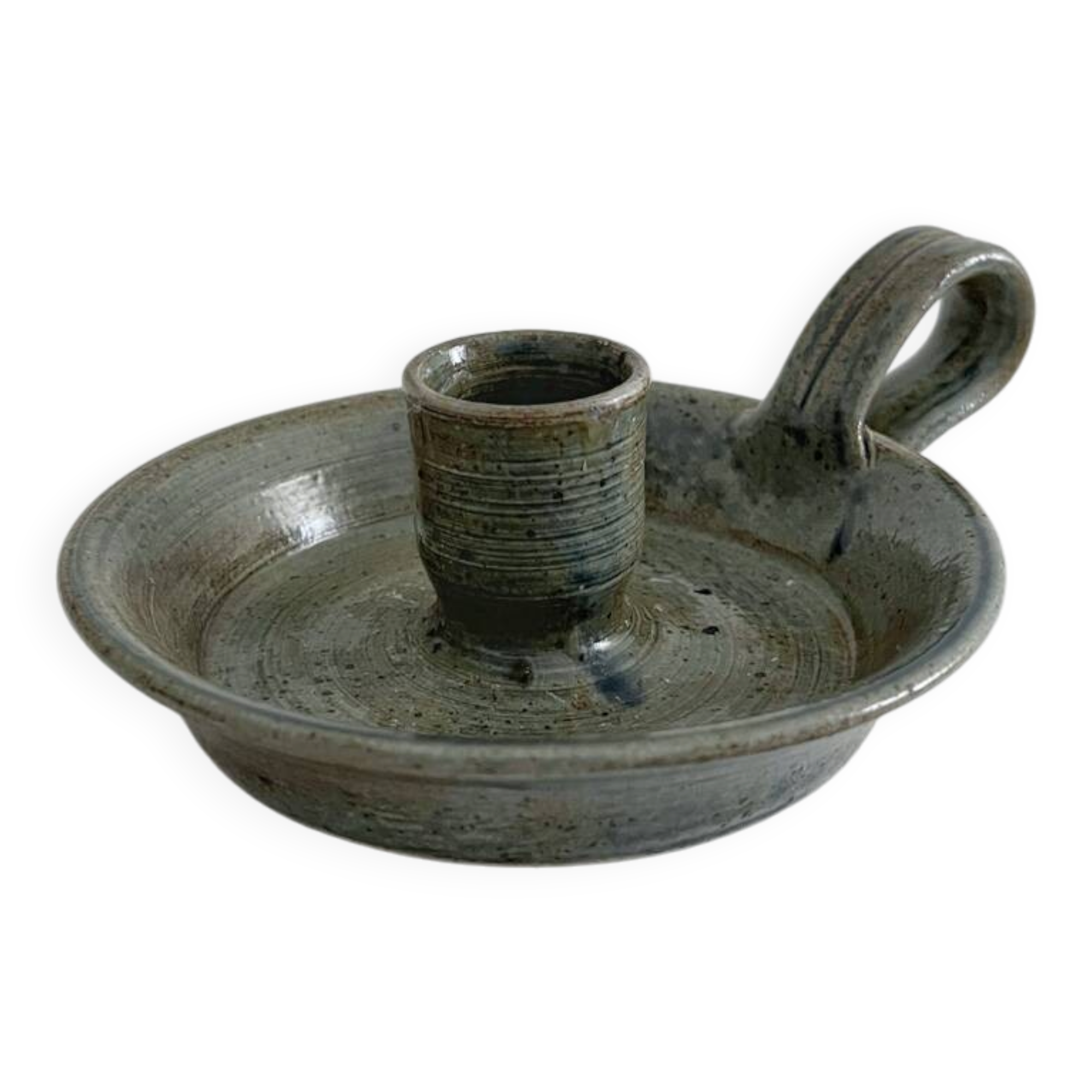 Vintage glazed stoneware hand candlestick