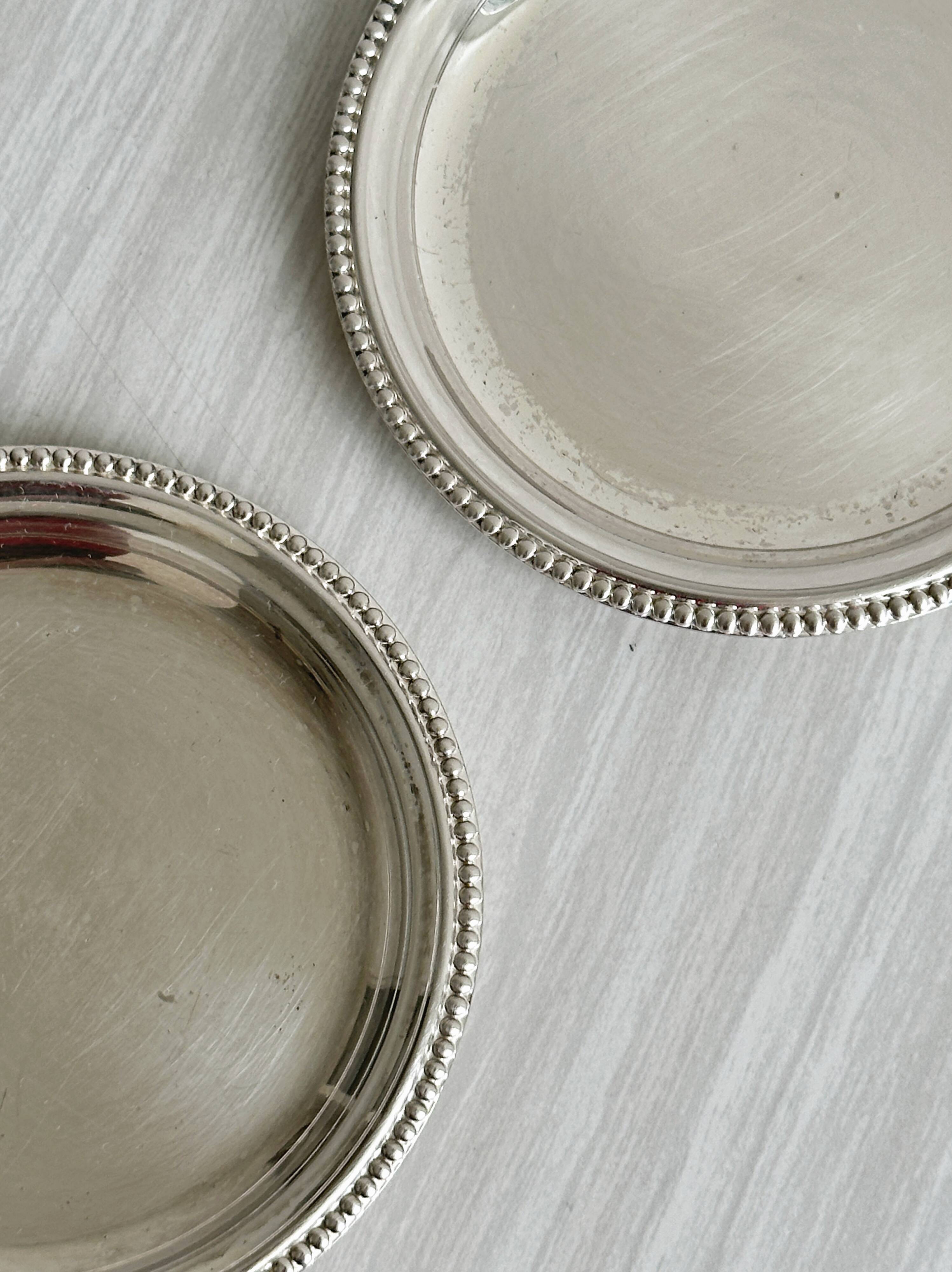 Set of 2 round beaded metal bowls