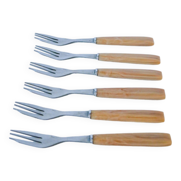 lot de 5 petites fourchettes à dessert en bakélite 1960