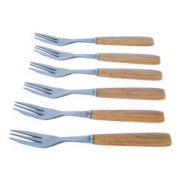 lot de 5 petites fourchettes à dessert en bakélite 1960