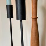 Trio of Vintage Teak and Steel Candlesticks