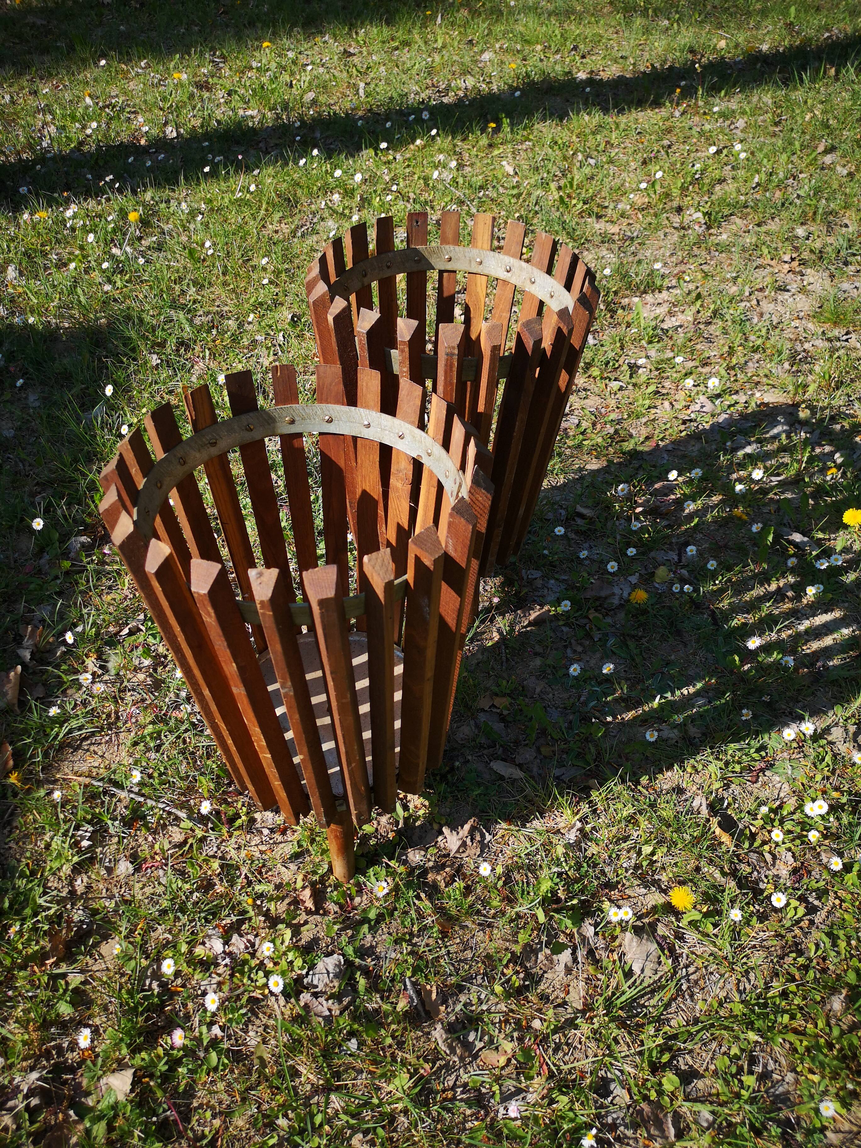 Paire poubelles bois années 70