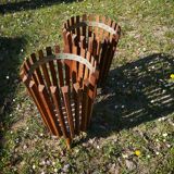 Pair wooden trash cans 70s