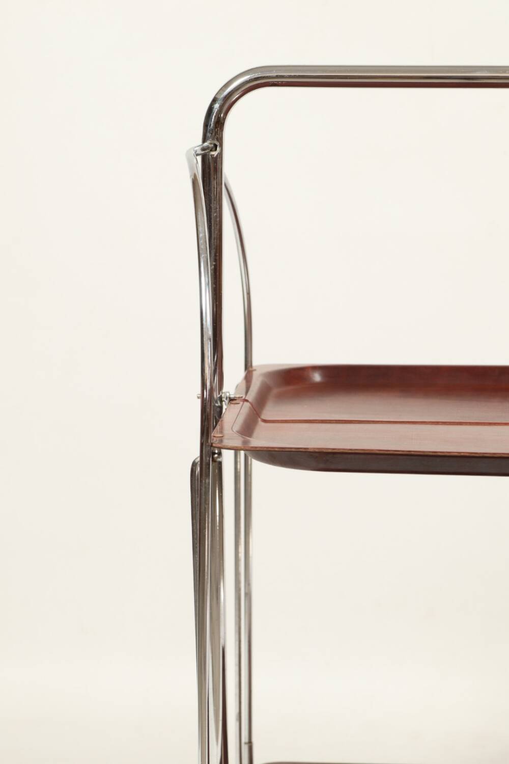 Bar de service vintage Bauhaus style chrome et bois mobile wengé