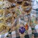 Set of 4 antique hand painted glass water or wine glasses with details inspired by the style