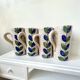4 mugs stoneware flower decoration