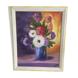 Tableau peinture à l'huile bouquet de fleurs signé Stella