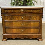 Commode Napoléon III en noyer, sapin et marbre blanc du 19ème siècle