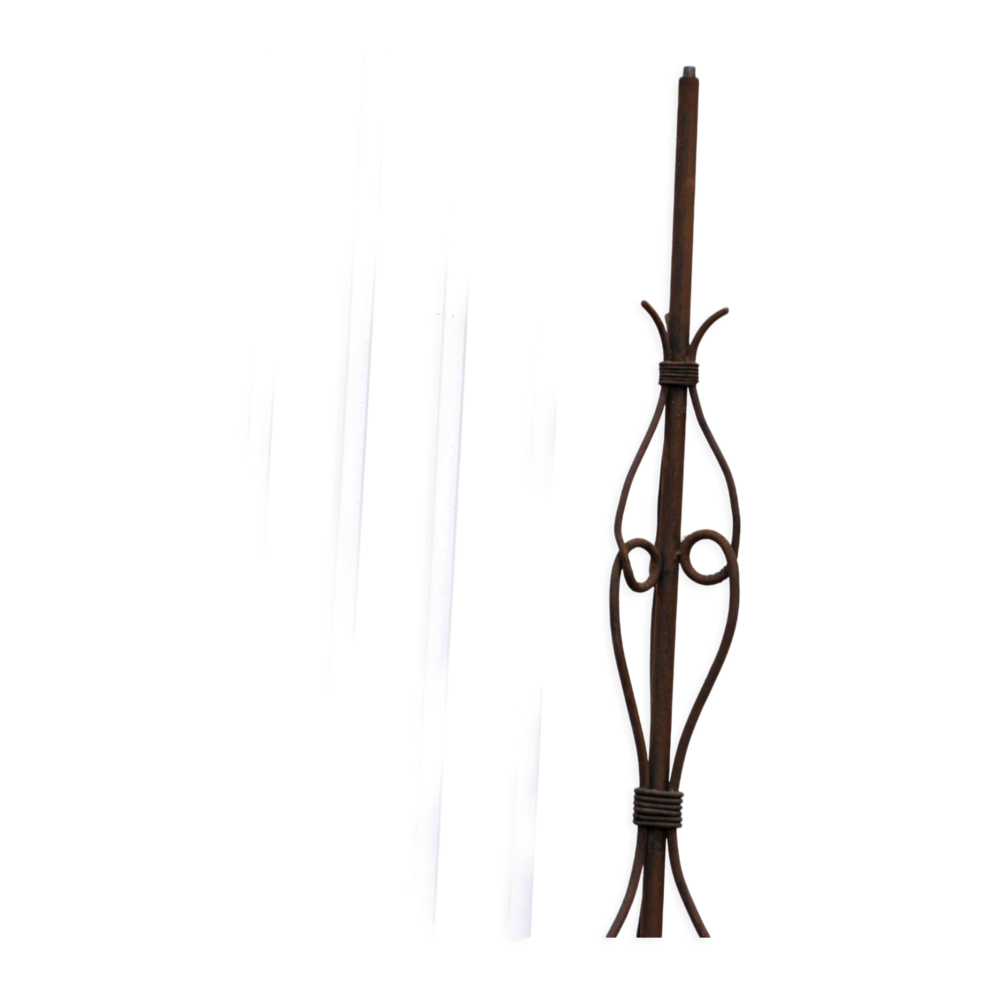 Vintage wrought iron lamp foot, volutes tripod floor lamp