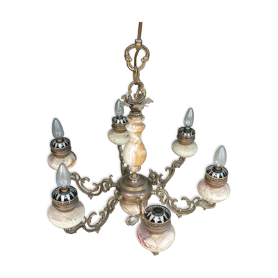 Lustre, 6 feux du XXème en aragonite et calcite dite ''onyx marbre