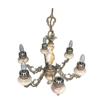 Lustre, 6 feux du XXème en aragonite et calcite dite "onyx marbre"