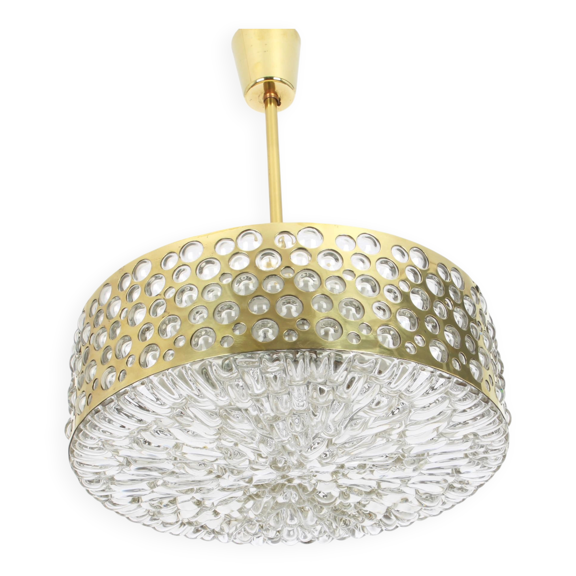 Large pendant light with aged brass glass by Rupert Nikoll, Austria, 1960s.