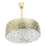 Large pendant light with aged brass glass by Rupert Nikoll, Austria, 1960s.