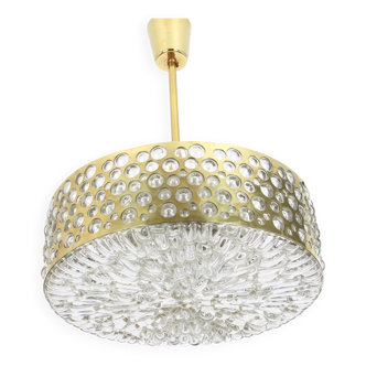 Large pendant light with aged brass glass by Rupert Nikoll, Austria, 1960s.