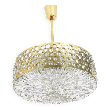 Large pendant light with aged brass glass by Rupert Nikoll, Austria, 1960s.