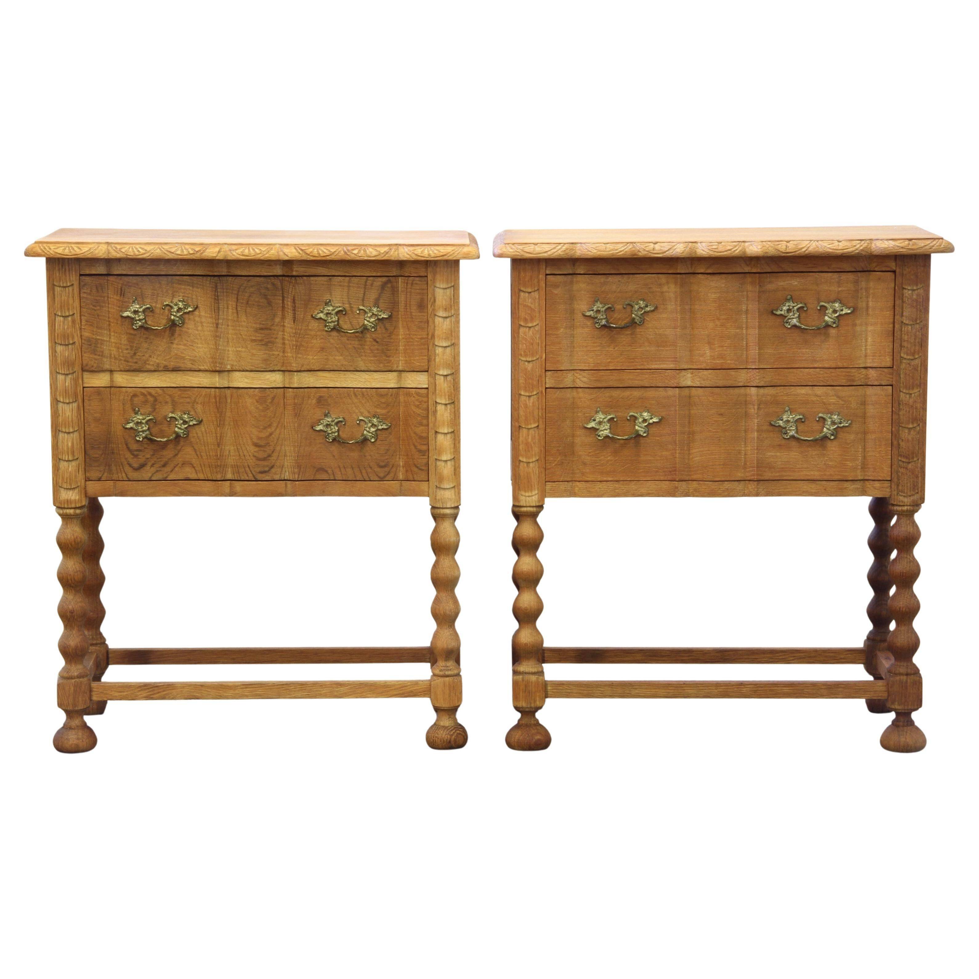 Vintage 1960s Danish modern oak nightstands in the style of Henning Kjærnulf