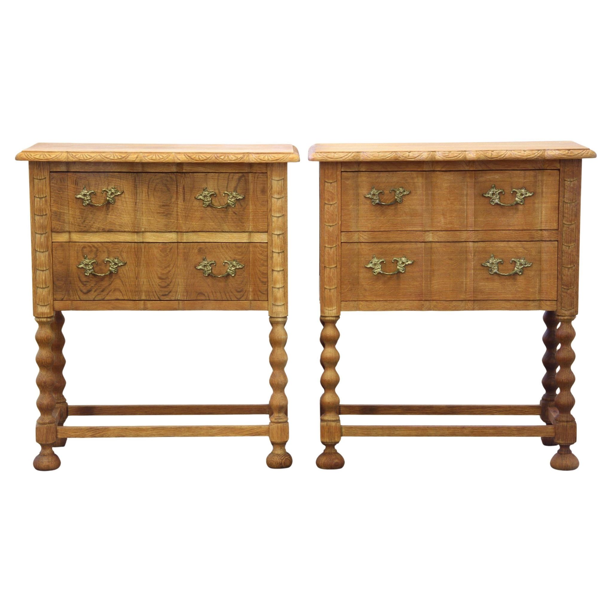 Vintage 1960s Danish modern oak nightstands in the style of Henning Kjærnulf