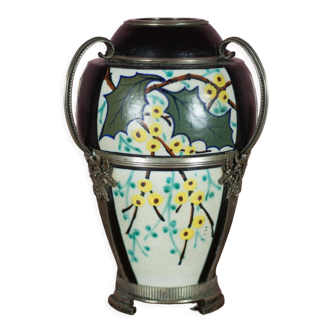 Ceramic vase with silver frame, vase signed by Argyl, Art Nouveau vase, art deco, collection