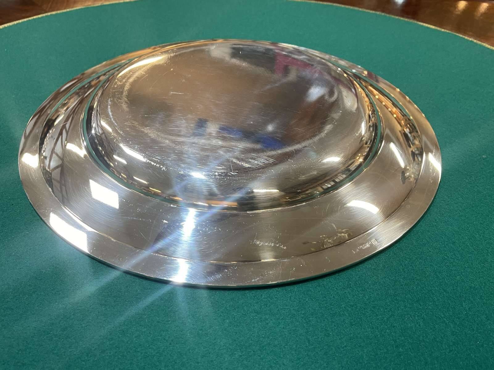Plateau rond en métal argenté Christofle modèle Malmaison