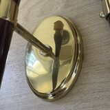 Pair of wall lights in wood, brass, and pink opaline.