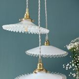 Vintage triple pendant lamp in white opaline